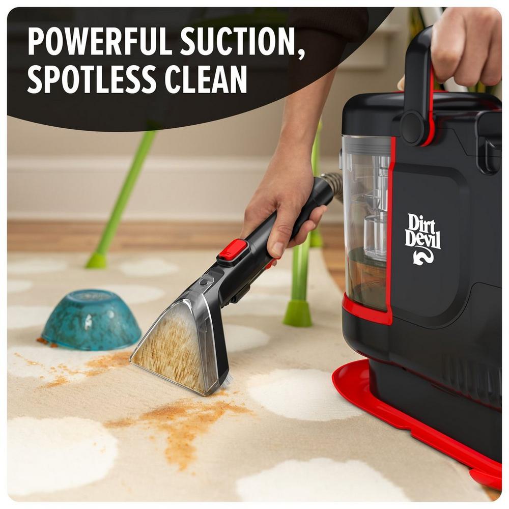 Powerful Suction, spotless clean image with machine picking up food stain